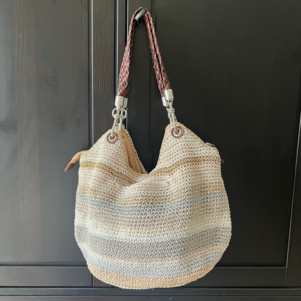 The Sak Indio Crochet Shoulder Bag in the "Sand Stripe" colorway - Picture 3 of 15